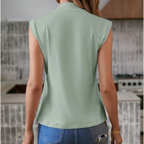 Classic Waffle Mock Cowl Neck Cap Sleeve Work Office Casual Top Blouse Shirt - Picture 11 of 16